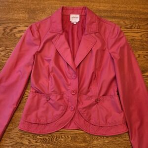 Armani Collezioni Size 10 Pink Coral Blazer Jacket Notch Lapel Tulip Hem Posh